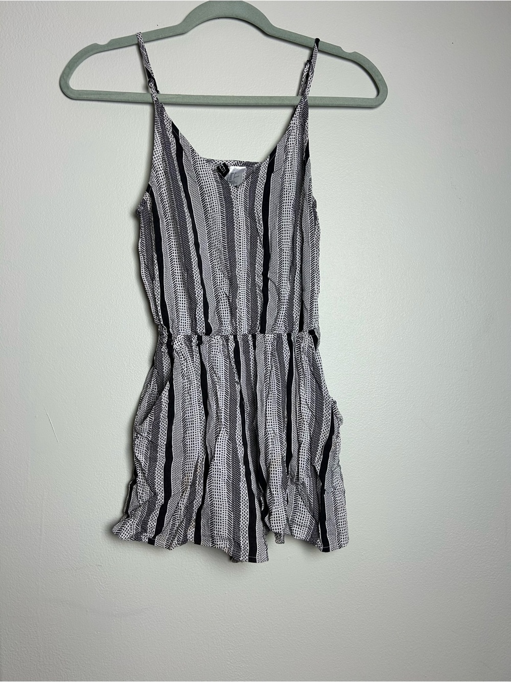 Divided Black and White Striped Girls' One-Piece Romper